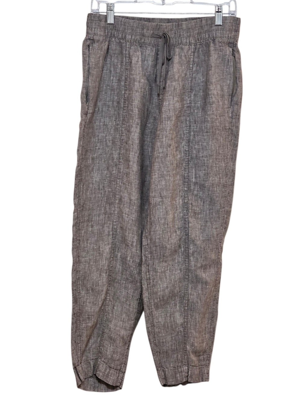 Athleta Retreat Linen Jogger Pants Women SP Sm Petite Taupe Zipper Pockets Zip - Picture 2 of 14
